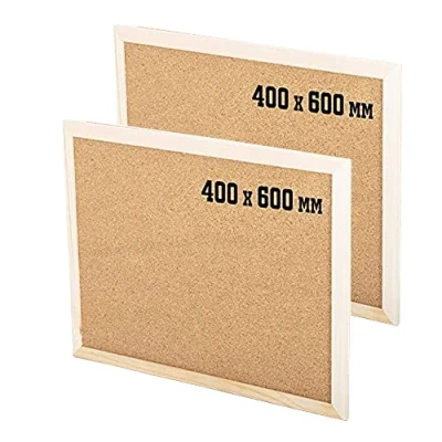 Image of KAV 600MM x 400MM Cork Notice Pin Board Noticeboard Bulletin Wooden Frame for Office, School, Bedroom, Memo, and Home (Pack of 2)