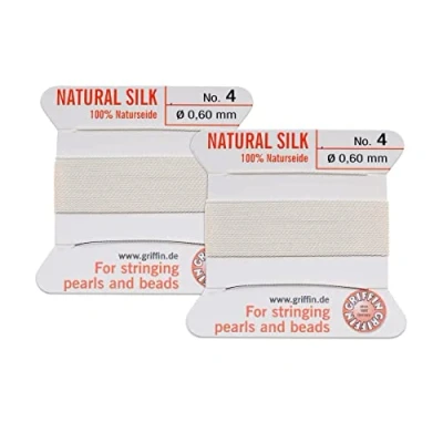 Image of Griffin&#039;s 2 Pcs Griffin Silk Beading Cord Thread and Needle Size 4 White Color