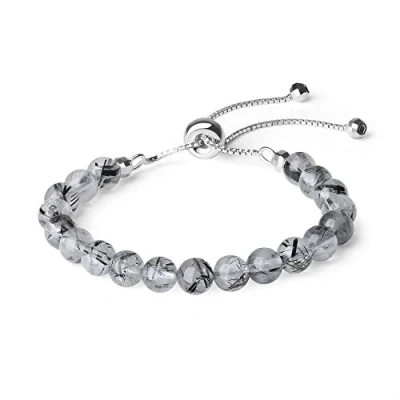 Image of COAI Women&#039;s 925 Sterling Silver Bracelet Crystal Beaded for Women Black Quartz Rutilated
