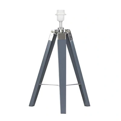 Image of MiniSun Modern Grey Wood and Silver Chrome Tripod Table Lamp Base