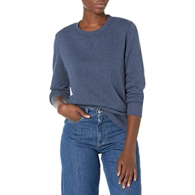 Image of Amazon Essentials Women&#039;s French Terry Fleece Crewneck Sweatshirt (Available in Plus Size), Navy Heather, S