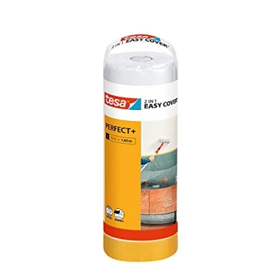 Image of tesa Easy Cover PerfectPlus Refill L 2in1 masking Film with Painter&#039;s Tape made of Washi Paper for and covering during painting work 33 m x 140 cm