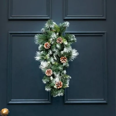 Image of Marco Paul Christmas 90cm Frosted Swag wreath with Pinecone Festive Decorative Rustic Xmas Hanging Décor Garland Traditional Decorations indoor scented