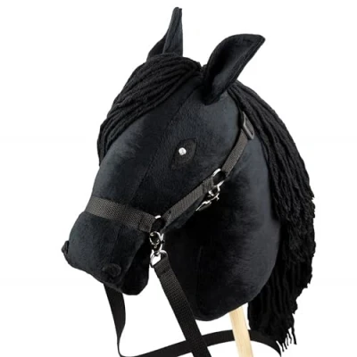 Image of SKIPPI Hobby Horse Black, on a Stick, Large A3, Halter and Reins Included, Horsing, Stick Horse, Gift for Girls, Children, Girls Toy