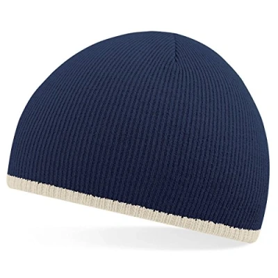 Image of Beechfield 2 tone beanie knitted hat in Navy / stone