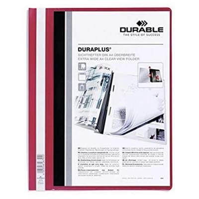 Image of Durable 257903 Duraplus Folder with Transparent Pocket for A4 Documents Red Pack of 25