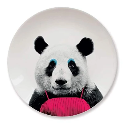 Image of Wild Dining Dinner Plate I Funny 100% Ceramic 9 inch with Goofy Pet Print Novelty Tableware Gift Idea for Students Dishwasher Microwave and Food Safe Panda