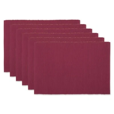 Image of DII Basic Everyday Ribbed Tabletop Collection 100% Cotton, Placemat Set, 13x19, Barn Red, 6 Pieces