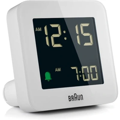 Image of Braun Digital Alarm Clock with snooze, negative LCD Display, Quick Set, Crescendo Beep in White model BC09W
