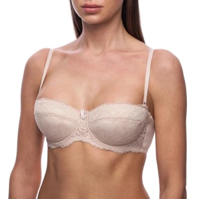 Image of frugue Strapless Push Up Balcony Lace Bra Nude 34 D