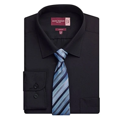 Image of Brook Taverner Men Rapino Br097/7539 Mens Shirt Long Sleeve Black 15.5 Black,