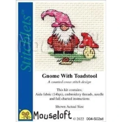Image of Mouseloft Stitchlet Gnome with Toadstool mini counted cross stitch kit