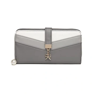Image of Miss Lulu Purse for Women Ladies Wallet V Shape Colorblock Design, Grey 1