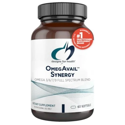 Image of Designs for Health OmegAvail Synergy Omega Complex Adults 3 6 7 9 Fatty Acids from Borage and Macadamia Oil + Triglyceride (TG) Fish with DHA EPA (60 Softgels)