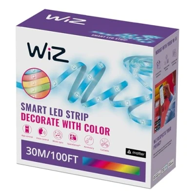 Image of WiZ Smart RGB LED Strip Light, 30 m Cut to Fit, 16 Million Colors, Dynamic Scenes, Wi Fi, Voice/App Control, Works with Google Home, Alexa and HomeKit, Lights for Bedroom, Kitchen, Living Room