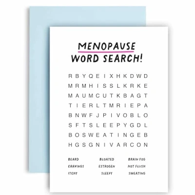 Image of Huxters Funny Menopause Birthday Card for Her Friend Female Wordsearch Mum Sister Auntie 14.8cm