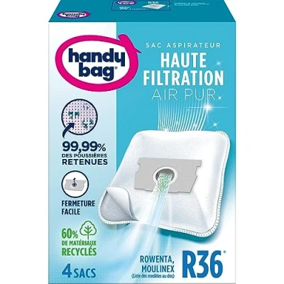 Image of Melitta Handy Bag R36 Set of 3 x 4 Vacuum Cleaner Bags for Moulinex and Rowenta Cleaners, Airtight Closure, Anti Allergenic Filter