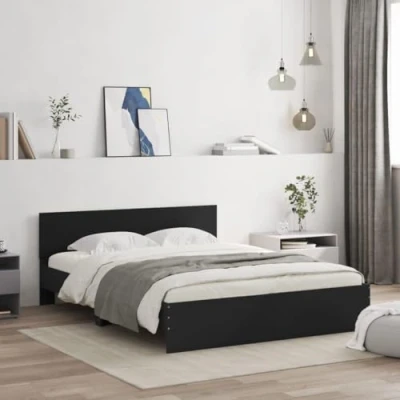 Image of vidaXL King Size Bed Frame with Headboard Modern Engineered Wood Bedroom Furniture, Black, 203x155x70 cm
