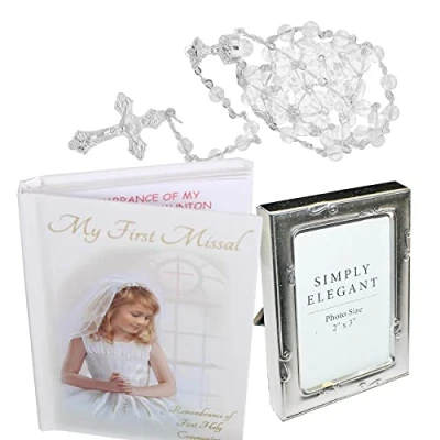 Image of First Holy Communion Missal Book, Rosary Beads and Photo Frame Gift Set Girl 8419