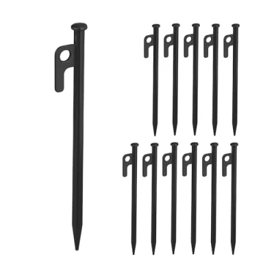 Image of Relaxdays Tent Pegs Set of 12, Ground Anchor for Hard Soil, Camping, Stainless Steel, Rock Hooks, Metal, Durable, Black, 20 x 3 1.5 cm