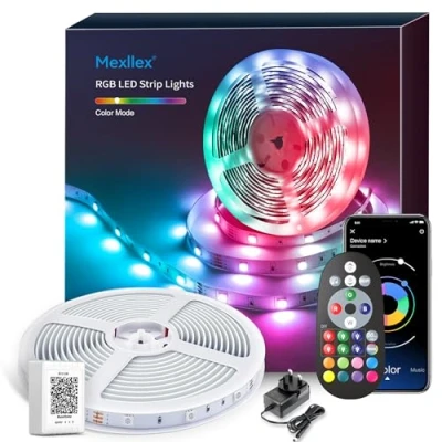 Image of Mexllex LED Strip Light 15M, 15M Lights with Bluetooth APP and Remote Control,Music Sync Color Changing RGB SMD Strips, for Bedroom Home Party Kitchen Decoration(1x15M)