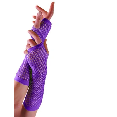 Image of Crazy Chick® Ladies Womens Plain Fishnet Fingerless Long Gloves Fancy Dress Party Accessories Adult Size One (Purple)