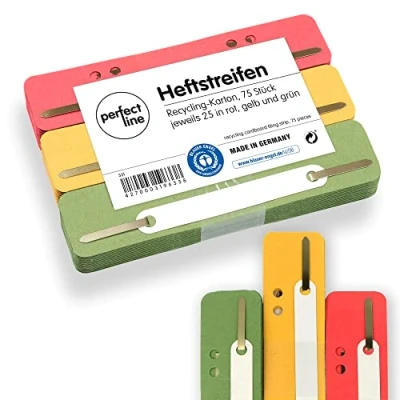 Image of perfect line 75 Filing Strips Cardboard, Recycled 250 g/m², Made in Germany (red, Green, Yellow)