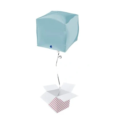 Image of Pastel Blue 4D Square Shape Foil Helium Balloon Inflated in a Box