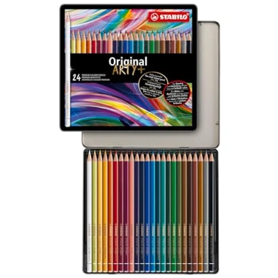Image of Thin Lead Colouring Pencil STABILO Original ARTY+ Tin of 24 Assorted Colours