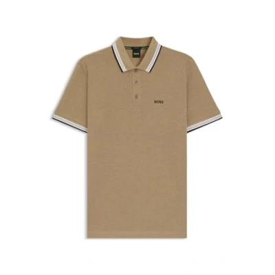 Image of BOSS Mens Paddy Contrast Logo Polo Shirt in Cotton piqué