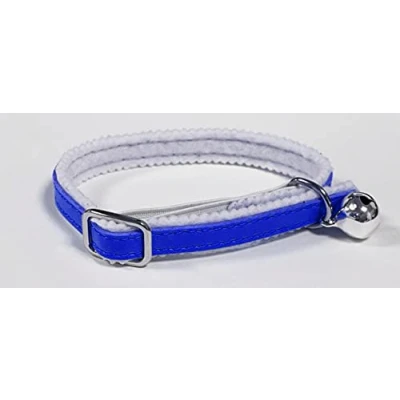 Image of Cat/Kitten Leather Collar with Safety Elastic, Bell (Blue)