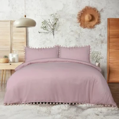 Image of Sleepdown Pom Blush Pink Luxury Easy Care Plain Duvet Cover Quilt Bedding Set with Pillowcases Super King (220cm x 260cm), Polyester