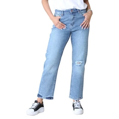 Image of MYT Womens Boyfriend Jeans Ladies High Wide Waist Tapered Leg Denim PantsLight Blue 10