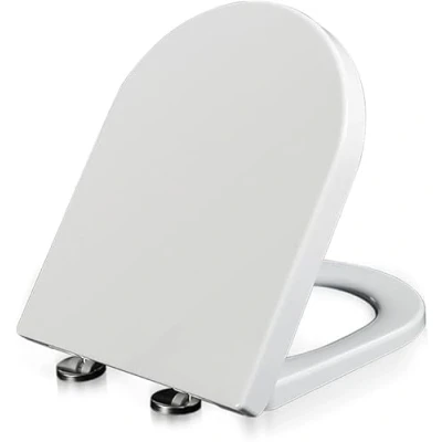 Image of D Shape Soft Close Toilet Seat Anti Bacterial Standard Size Loo Slow Premium UF Material Quick Release Adjustable Hinges Hard Wearing U Easy Cleaning with Dual Fixing White