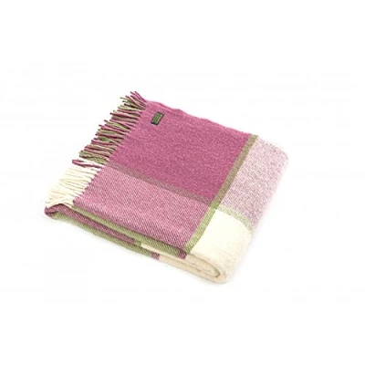 Image of Tweedmill Textiles Lifestyle Block Check pure new wool blanket throw Apple/Raspberry