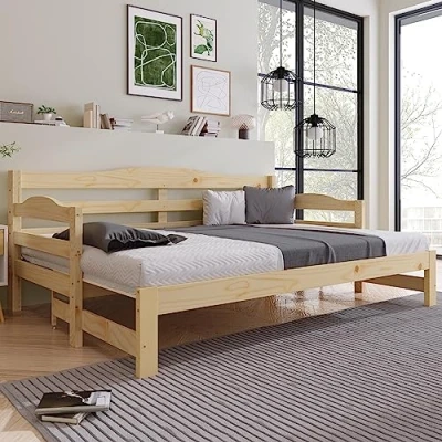 Image of Merax Daybed,Cabin Bed,SIngle Guest Bed Sofa Bed,Versatile Daybed with Pull Out Trundle Perfect for Living Room and Bedroom (3 FT) 90 x 190 cm Natural