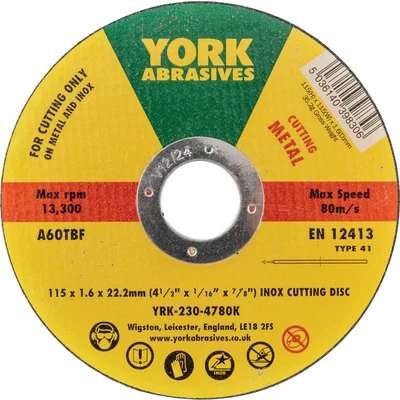 Image of 5x York 115 X 1.6 22MM A 60 T BF Inox Thin Reinforced Flat Cutting Discs Type 41