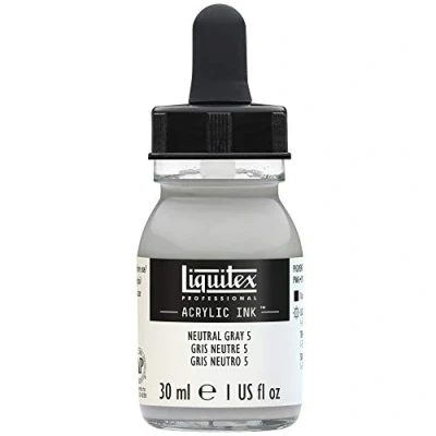 Image of Liquitex 4260599 liquid professional acrylic paints ink, 30 ml, highly pigmented airbrush paint, neutral grey number 5