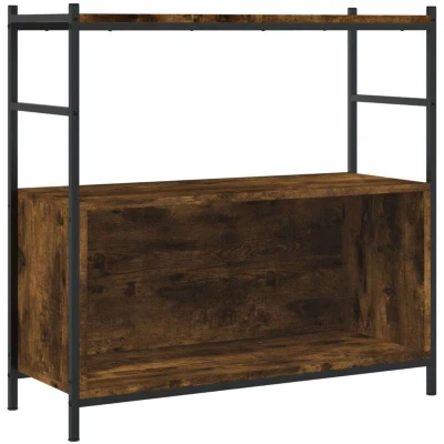 Image of vidaXL Bookshelf in Smoked Oak Engineered Wood &amp; Iron, Freestanding, Industrial Style Ideal for Living Room, Office Ample Storage Space (80x30x78.5 cm, Brown)
