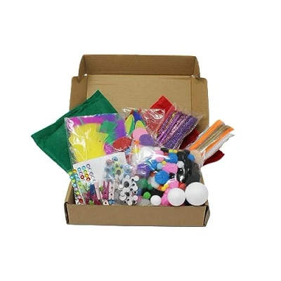 Image of Bright Ideas Art and Craft Kit with Pom Poms, Feathers, Gem Stickers Pipe Cleaners, Kids Crafting Set Ideal for Kids&#039; Arts Crafts Projects. BI8150.