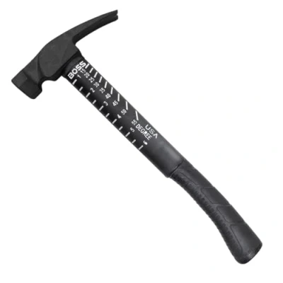 Image of Boss Hammer Premium 4340 Steel Rip Claw with Tough Fiber Shock Absorbing Fiberglass Handle 18 oz, Cerakote Finish, Smooth Faced, No Slip Grip BH18STPFS
