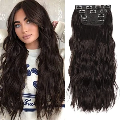 Image of 4PCS Hair Extensions Clip in, Curly Synthetic in Extension, 20 Inches Long for Women Wavy Pieces Full Head (4#, 4pcs)