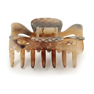 Image of Medium Snake Print Shiny Acrylic Hair Claw/Clamp (Brown/Beige) 6cm Long