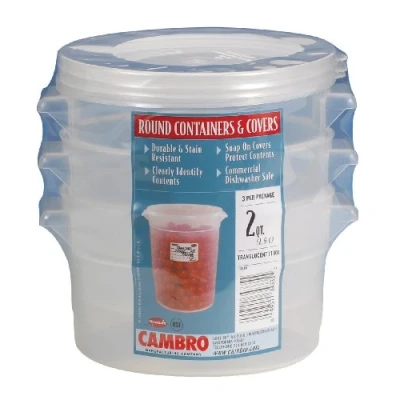 Image of Cambro RFS2PPSW3190 2 Quart Round Food Storage Container with Lid, Set of 3 by