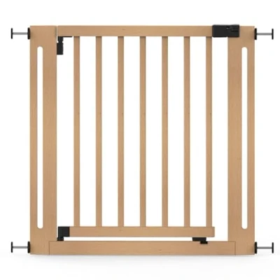 Image of Safetots Wooden Elegance Gate, Natural, 79cm 87cm, Pressure Fit Safety 57cm Extra Wide Doorway, One Piece Gate for Stairs, Hallways and Doors, Stylish Design Easy Installation
