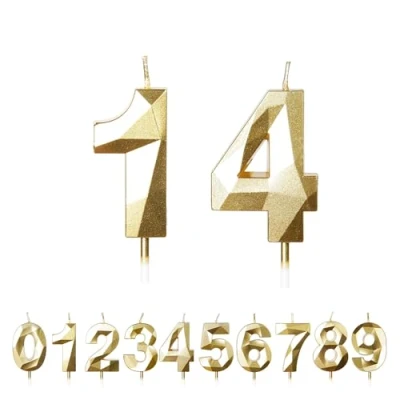 Image of FUZVOL Birthday Candles, Number 14 Candle, Gold Candle for Cake, Happy Cake Candles Topper Decorations