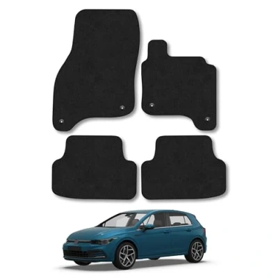 Image of Car Mats Compatible with VW Golf Mk8 (2020+) [Mhev] Tailored Fit Black Carpet Floor Set Accessory Custom 4 Pieces Anti Slip Backing &amp; Binding Trim Edge