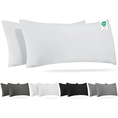 Image of Barbons Cushion Cover 40 x 90 cm, White, Set of 2 165 g/m², Oeko Tex Certified Pillowcase, 100% Jersey Cotton Soft Covers with Zip (40 White)