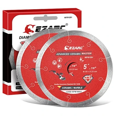 Image of Diamond Cutting Discs EZARC 125mm Continuous Rim Blade for Wet Cutting, Clean Precise on Ceramic, Tile, Porcelain, Advanced Marble (2 Pack)