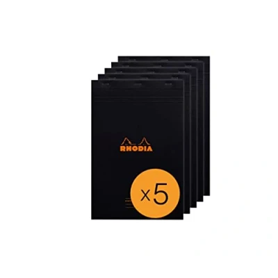 Image of RHODIA 194009C Stapled Notepad Meeting N19 Black A4+ Pre Printed Date/Notes/Action 80 Detachable Sheets White Clairefontaine Paper g/m² Pack of 5 pads